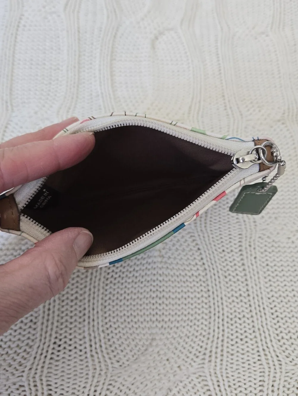 Coach Chelsea Heritage Stripe Cream Multicolor Logo Wristlet Green & Blue Stripe